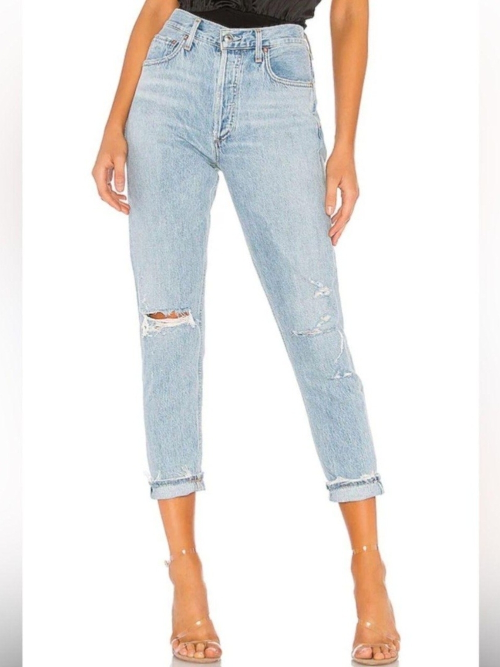 AGOLDE Jamie High Rise Classic Distressed Jeans In Shakedown Size 24